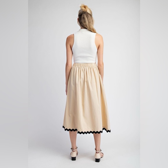 Bow Front Ric Rac Trim A-Line Midi Skirt - eesome - Picture 7 of 8